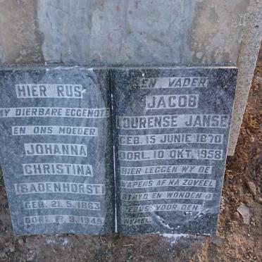 ? Jacob Lourense Janse 1870-1958 &amp; Johanna Christina BADENHORST 1863-1949