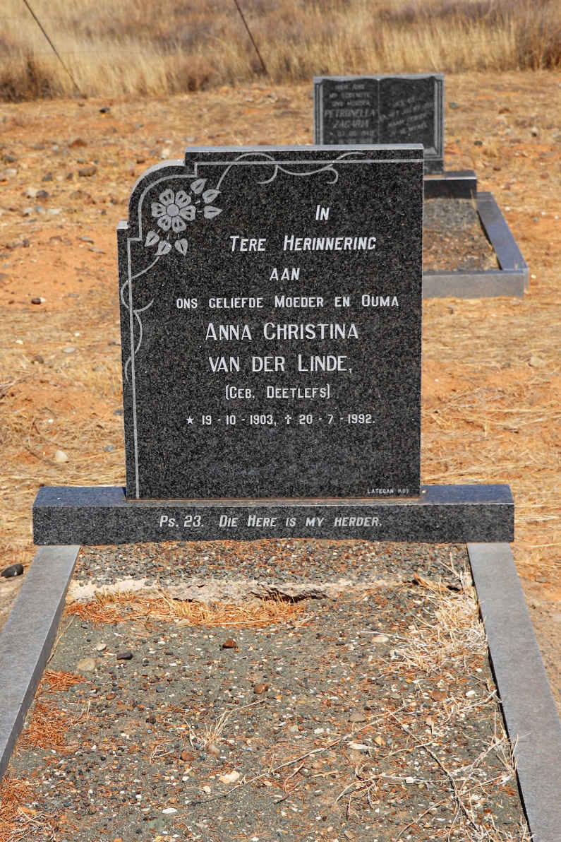 LINDE Anna Christina, van der nee DEETLEFS 1903-1992