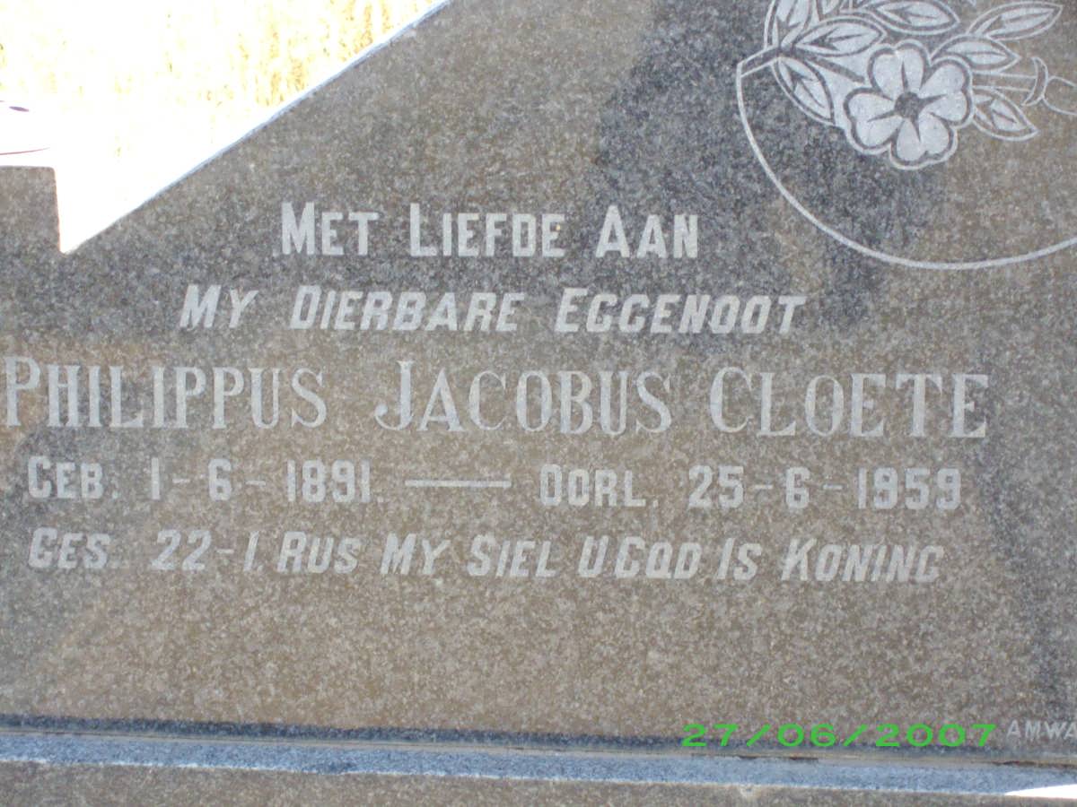 CLOETE Philippus Jacobus 1891-1959