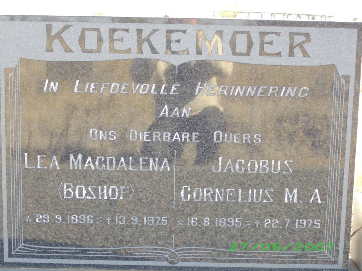 KOEKEMOER Jacobus Cornelius M.A. 1895-1975 &amp; Lea Magdalena BOSHOF 1896-1975