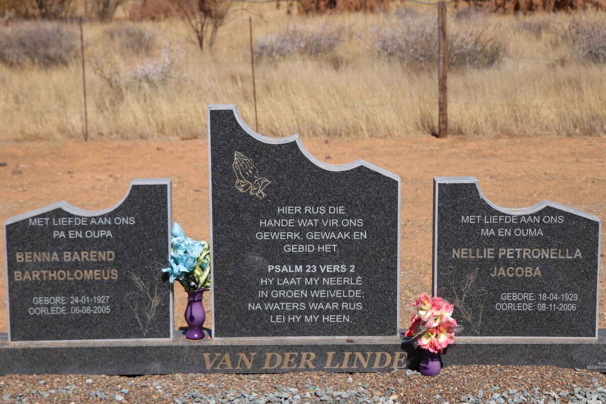 LINDE Barend Bartholomeus, van der 1927-2005 &amp; Petronella Jacoba 1929-2006