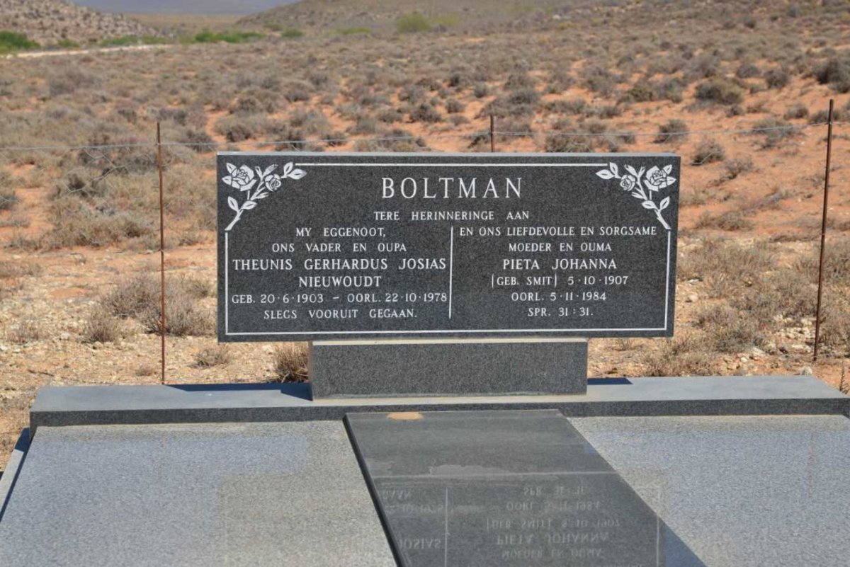 BOLTMAN Theunis Gerhardus Josias Nieuwoudt 1903-1978 &amp; Pieta Johanna SMIT 1907-1984
