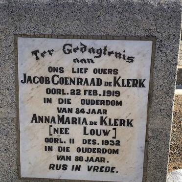 KLERK Jacob Coenraad, de -1919 &amp; Anna Maria LOUW -1932