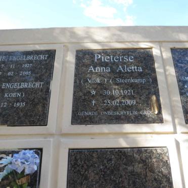 PIETERSE Anna Aletta voorheen VLOK nee STEENKAMP 1921-2009