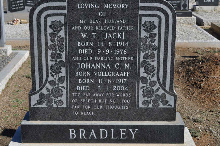 BRADLEY W.T. 1914-1976 &amp; Johanna C.N. VOLLGRAAFF 1917-2004