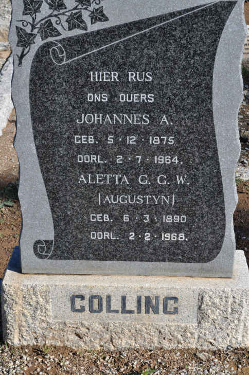 COLLING Johannes A. 1875-1964 &amp; Aletta G.G.W. AUGUSTYN 1890-1968