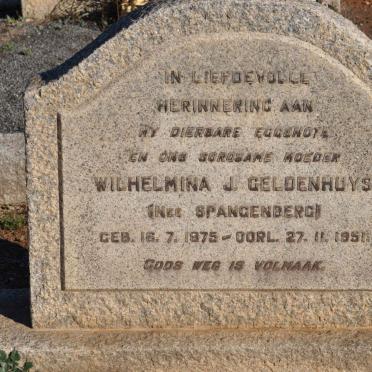 GELDENHUYS Wilhelmina J. nee SPANGENBERG 1875-1951