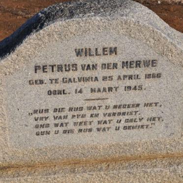 MERWE Willem Petrus, van der 1866-1945