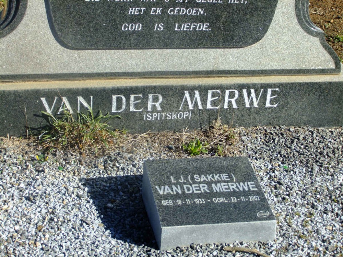 MERWE Izak Johannes, van der 1892-1960 &amp; Bettie 1897-1989 :: VAN DER MERWE I.J. 1933-2002