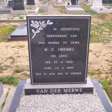 MERWE M.G., van der nee GENIS 1902-1990