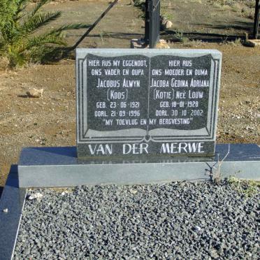 MERWE Jacobus Alwyn, van der 1921-1996 &amp; Jacoba Gedina Adriana LOUW 1928-2002