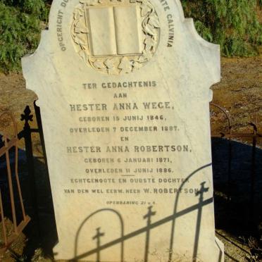 ROBERTSON Hester Anna nee WEGE 1846-1887 :: ROBERTSON Hester Anna 1871-1886
