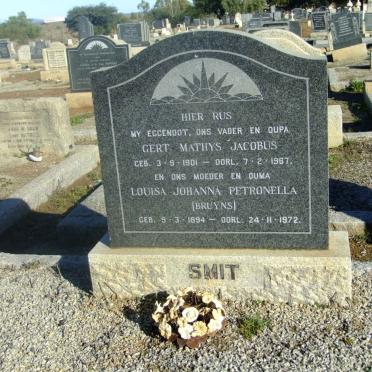 SMIT Gert Mathys Jacobus 1901-1967 &amp; Louisa Johanna Petronella BRUYNS 1894-1972