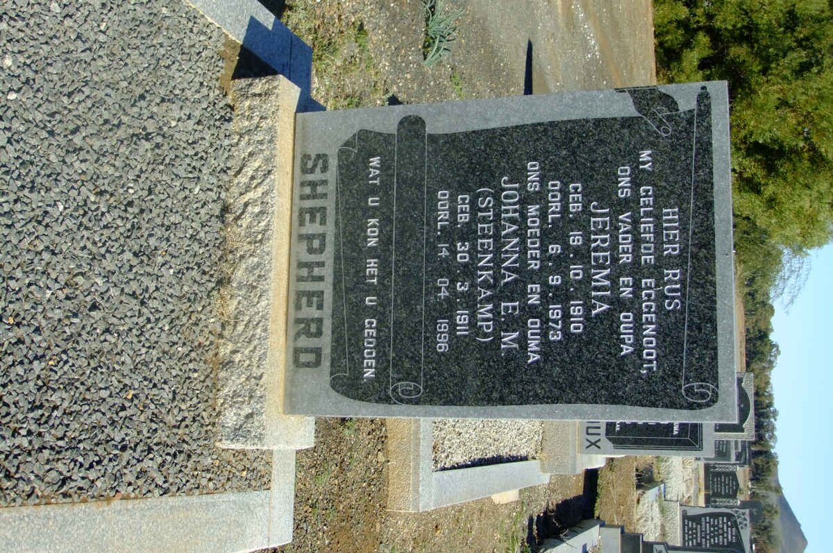 SHEPHERD Jeremia 1910-1973 &amp; Johanna E.M. STEENKAMP 1911-1996