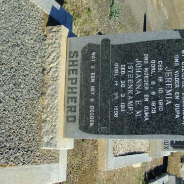 SHEPHERD Jeremia 1910-1973 &amp; Johanna E.M. STEENKAMP 1911-1996