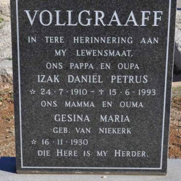 VOLLGRAAFF Izak Daniel Petrus 1910-1993 &amp; Gesina Maria VAN NIEKERK 1930-