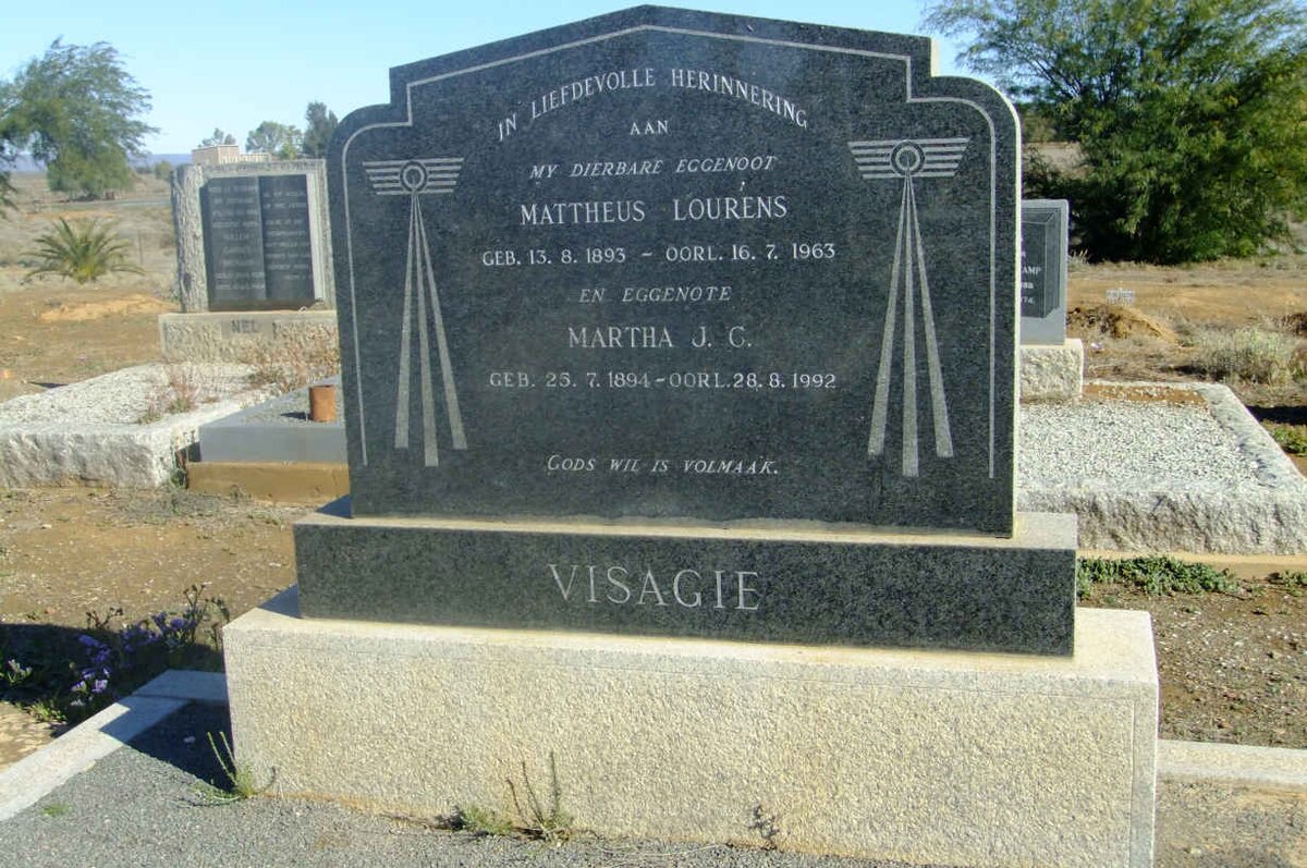 VISAGIE Mattheus Lourens 1893-1963  &amp; Martha J.C. 1894-1992