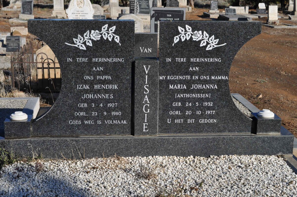 VISAGIE Izak Hendrik Johannes 1927-1980 &amp; Maria Johanna ANTHONISSEN 1932-1977