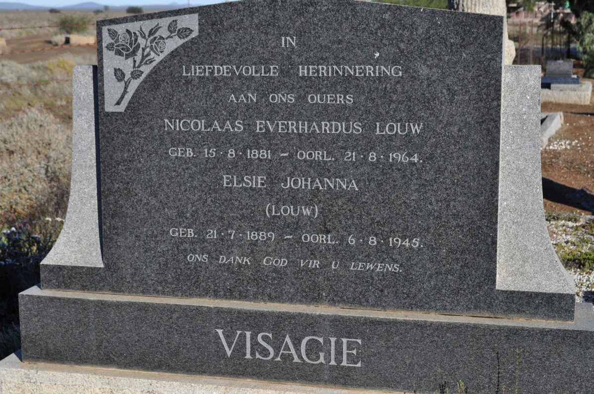 VISAGIE Nicolaas Everhardus Louw 1881-1964 &amp; Elsie Johanna LOUW 1889-1945