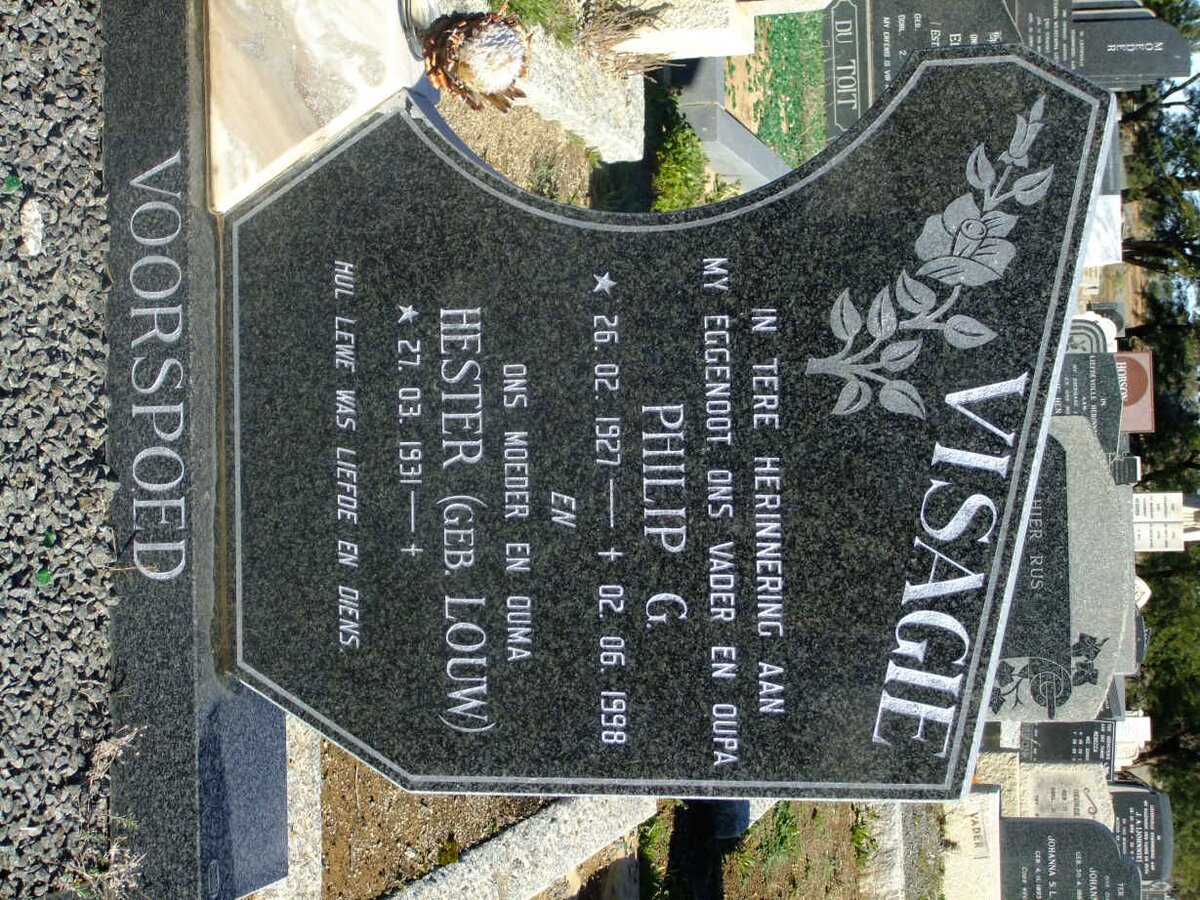 VISAGIE Philip G. 1927-1998 &amp; Hester LOUW 1931-