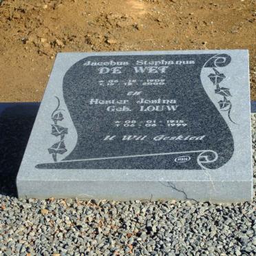WET Jacobus Stephanus, de 1909-2000 &amp; Hester Josina LOUW 1915-1999