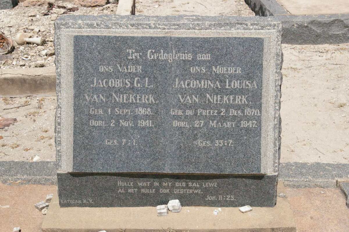 NIEKERK Jacobus G.L., van 1868-1941 &amp; Jacomina Louisa DU PREEZ 1870-1947
