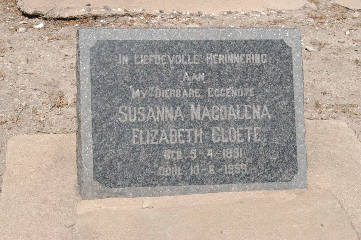 CLOETE Susanna Magdalena Elizabeth 1891-1959
