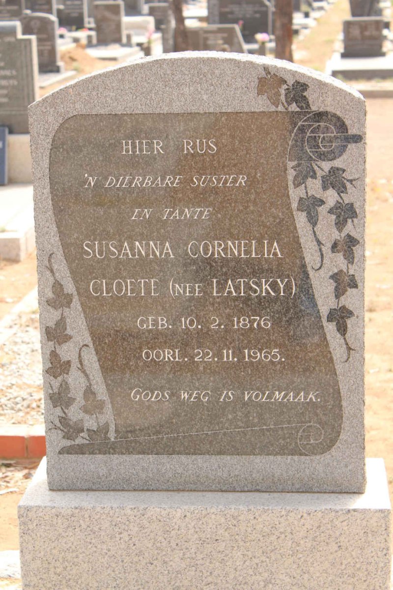 CLOETE Susanna Cornelia nee LATSKY 1876-1965