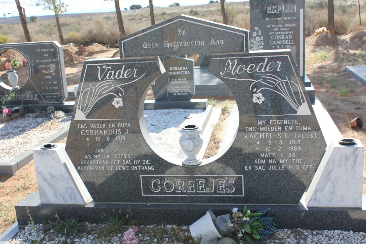 COREEJES Gerhardus J. 1919-1997 &amp; Rachel S.C. VLOK 1918-1989