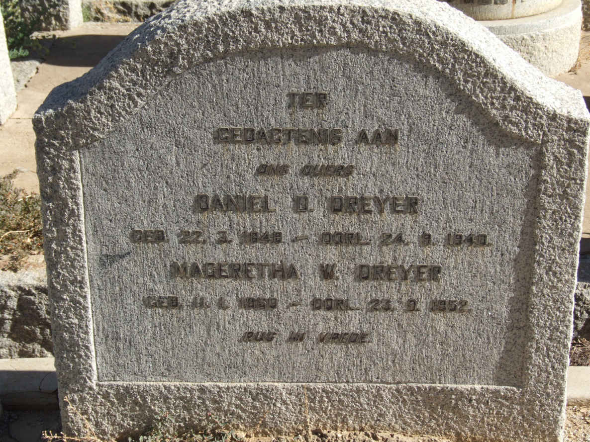 DREYER Daniel D. 1848-1940 &amp; Mageretha W. 1860-1952