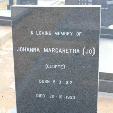 FINBERG Johanna Margaretha nee CLOETE 1912-1993