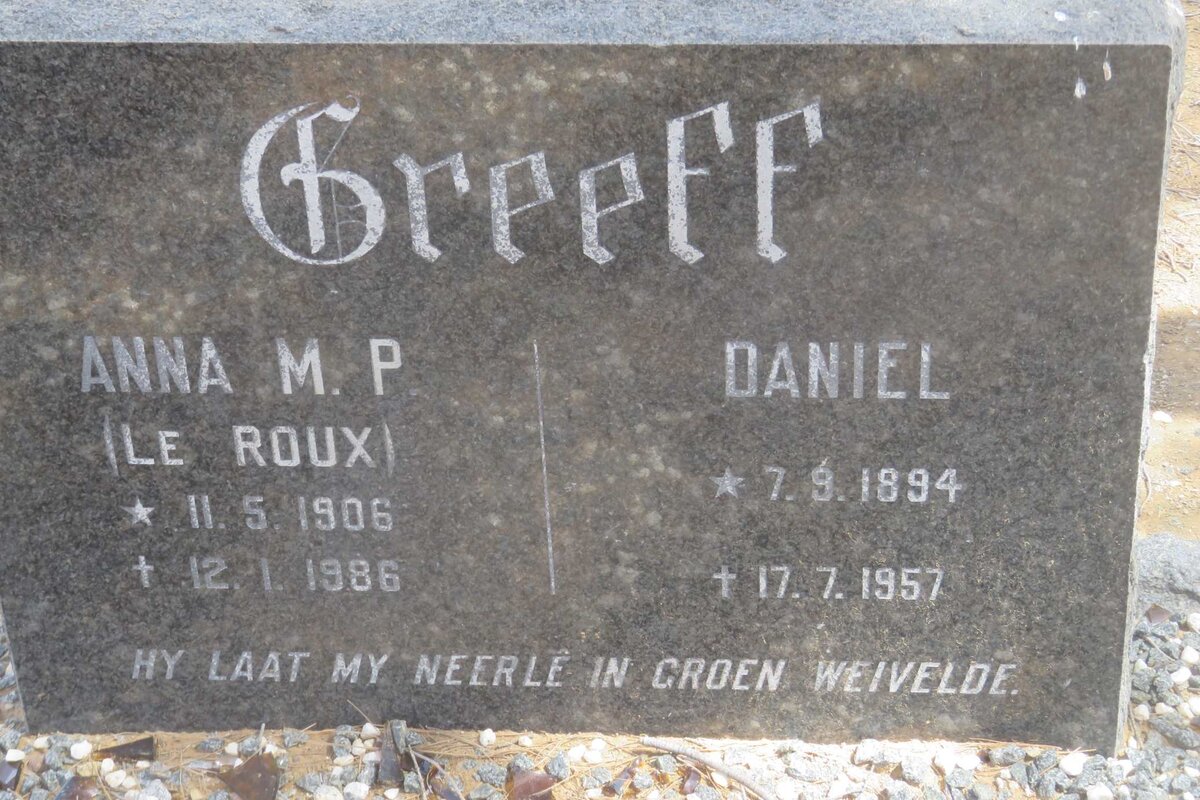 GREEFF Daniel 1894-1957 &amp; Anna M.P. LE ROUX 1906-1986