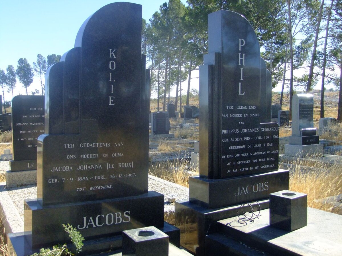 JACOBS Jacoba Johanna nee LE ROUX 1885-1967 :: JACOBS Philippus Johannes Gerhardus 1910-1962