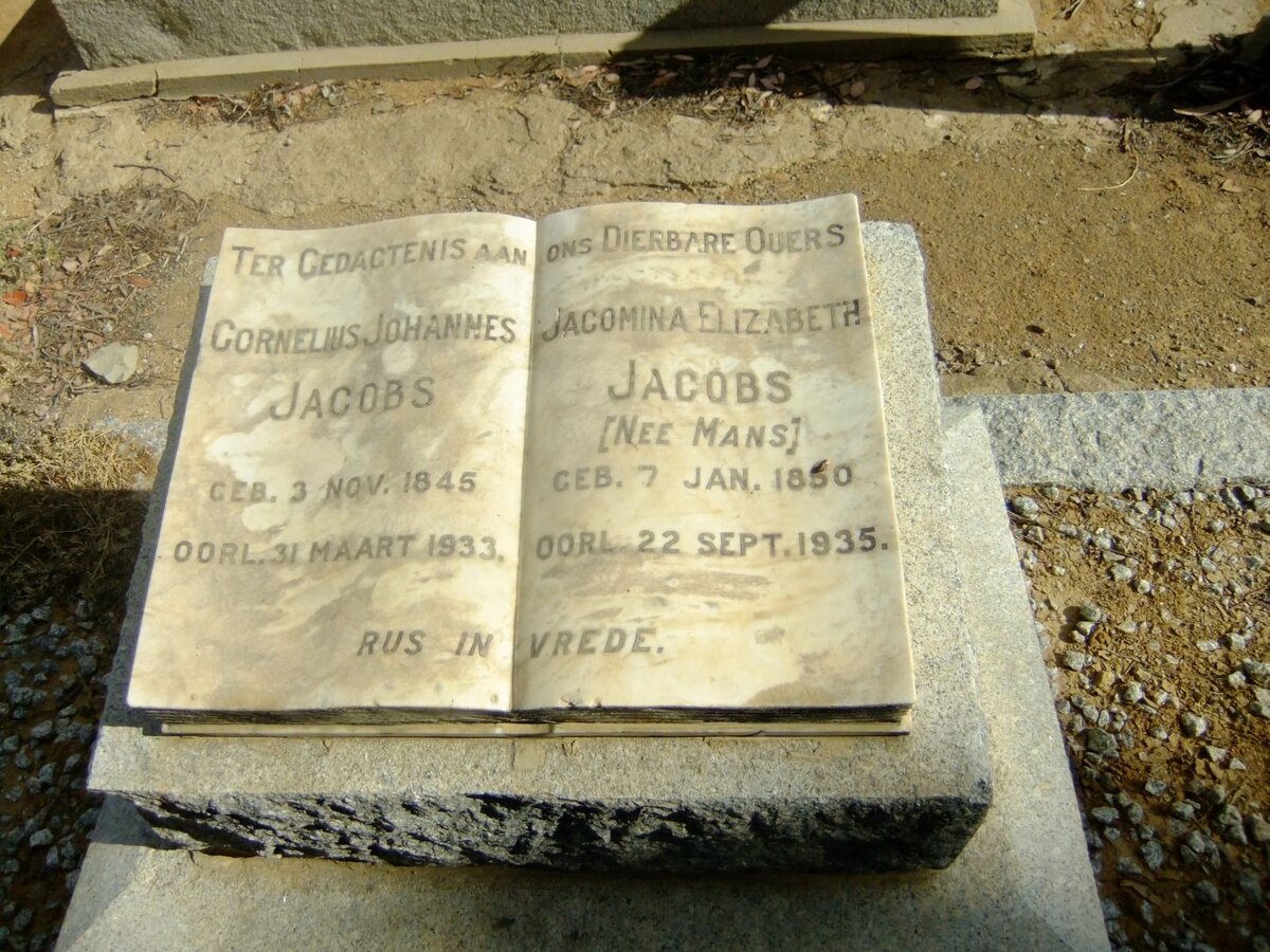 JACOBS Cornelius Johannes 1845-1933 &amp; Jacomina Elizabeth MANS 1850-1935