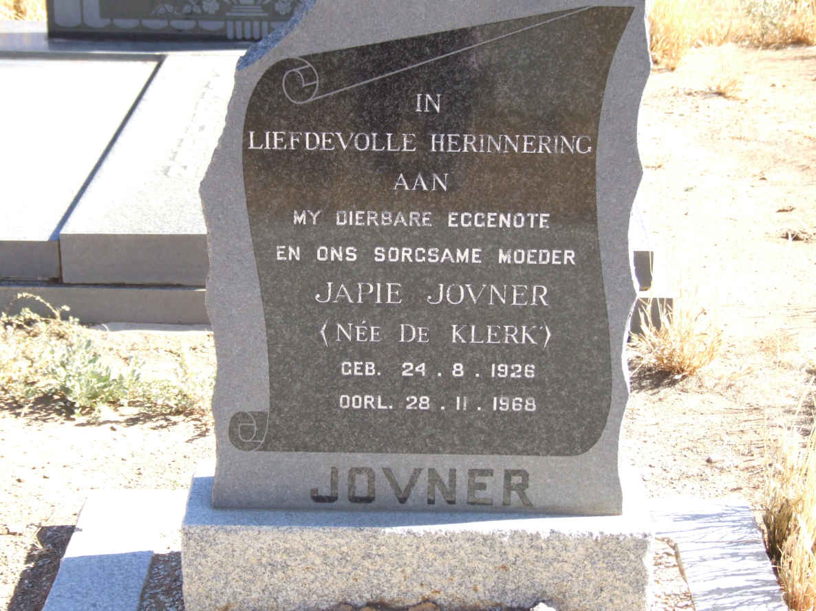 JOVNER Japie nee DE KLERK 1926-1968