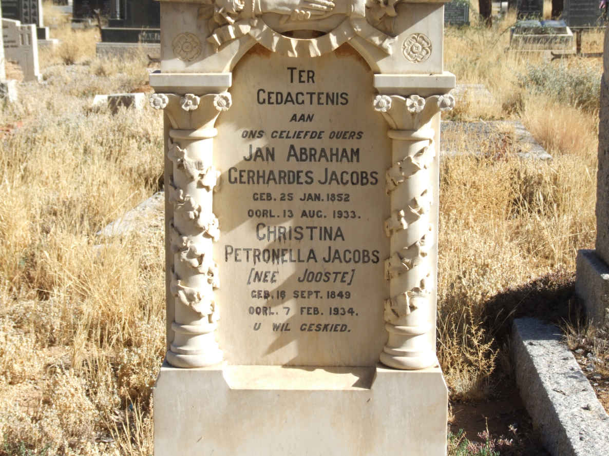 JACOBS Jan Abraham Gerhardes 1852-1933 &amp; Christina Petronella JOOSTE 1849-1934