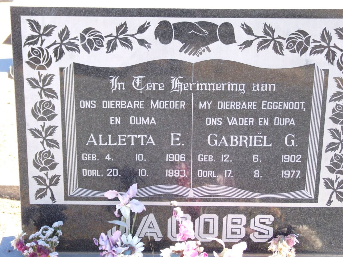 JACOBS Gabriel G. 1902-1977 &amp; Alletta E. 1906-1993