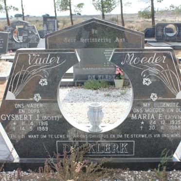KLERK Gysbert J., de 1916-1989 &amp; Maria E. JOVNER 1935-1988