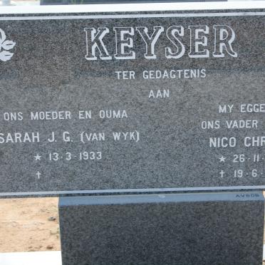 KEYSER Nico Christie 1929-1994 &amp; Sarah J.G. VAN WYK 1933-