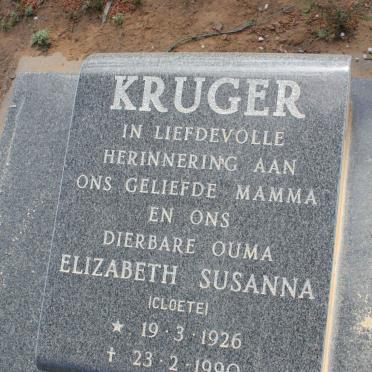 KRUGER Elizabeth Susanna nee CLOETE 1926-1990