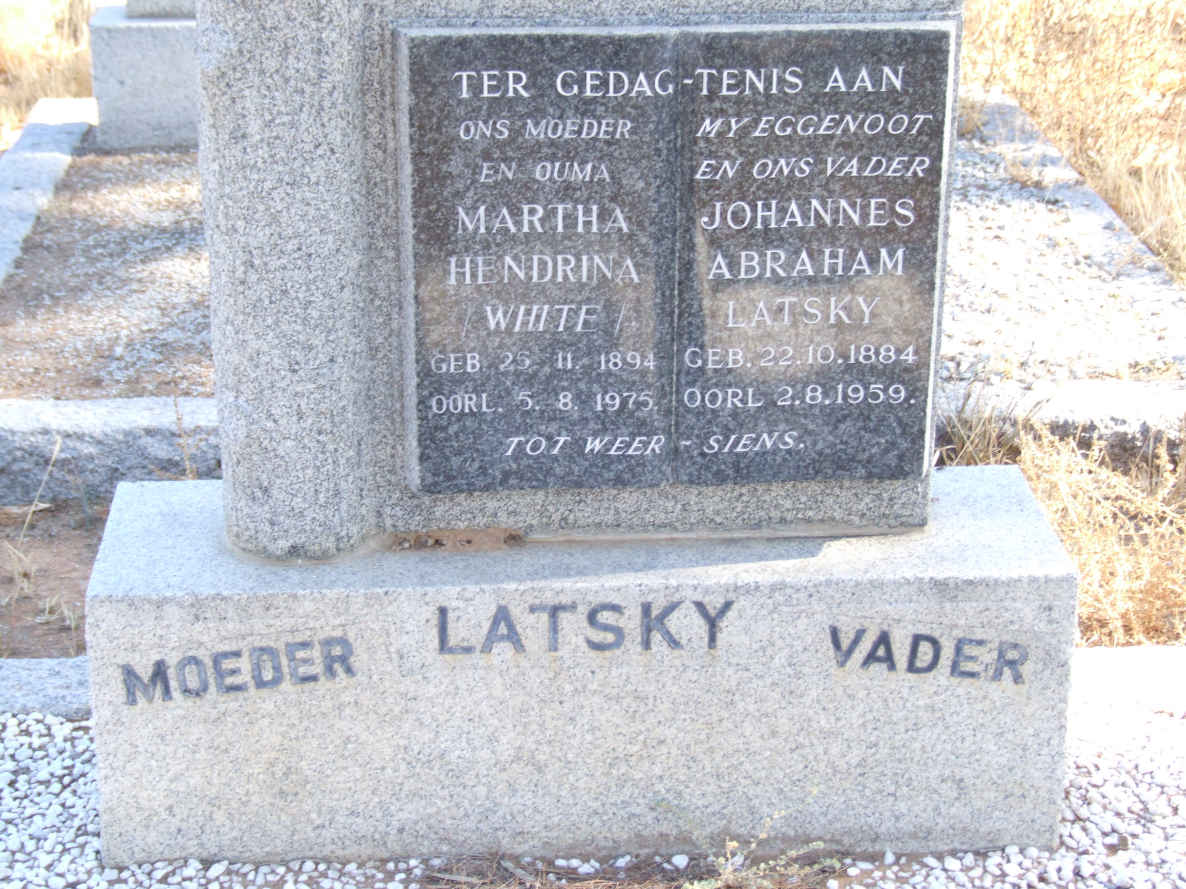 LATSKY Johannes Abraham 1884-1959 &amp; Martha Hendrina WHITE 1894-1975