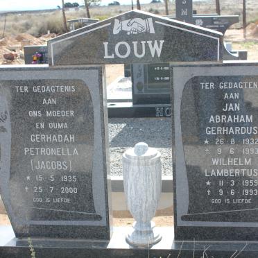 LOUW Jan Abraham Gerhardus 1932-1993 &amp; Gerhadah Petronella JACOBS 1935-2000 :: LOUW Wilhelm Lambertus 1959-1993