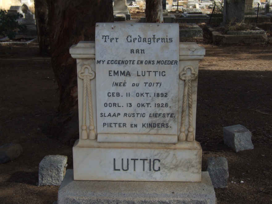 LUTTIG Emma nee DU TOIT 1892-1926