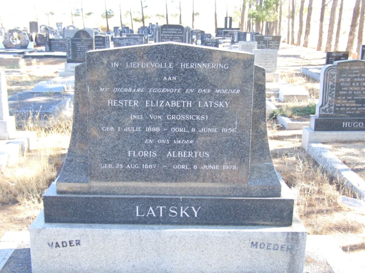 LATSKY Floris Albertus 1887-1972 &amp; Hester Elizabeth VON GROSSICKS 1886-1956