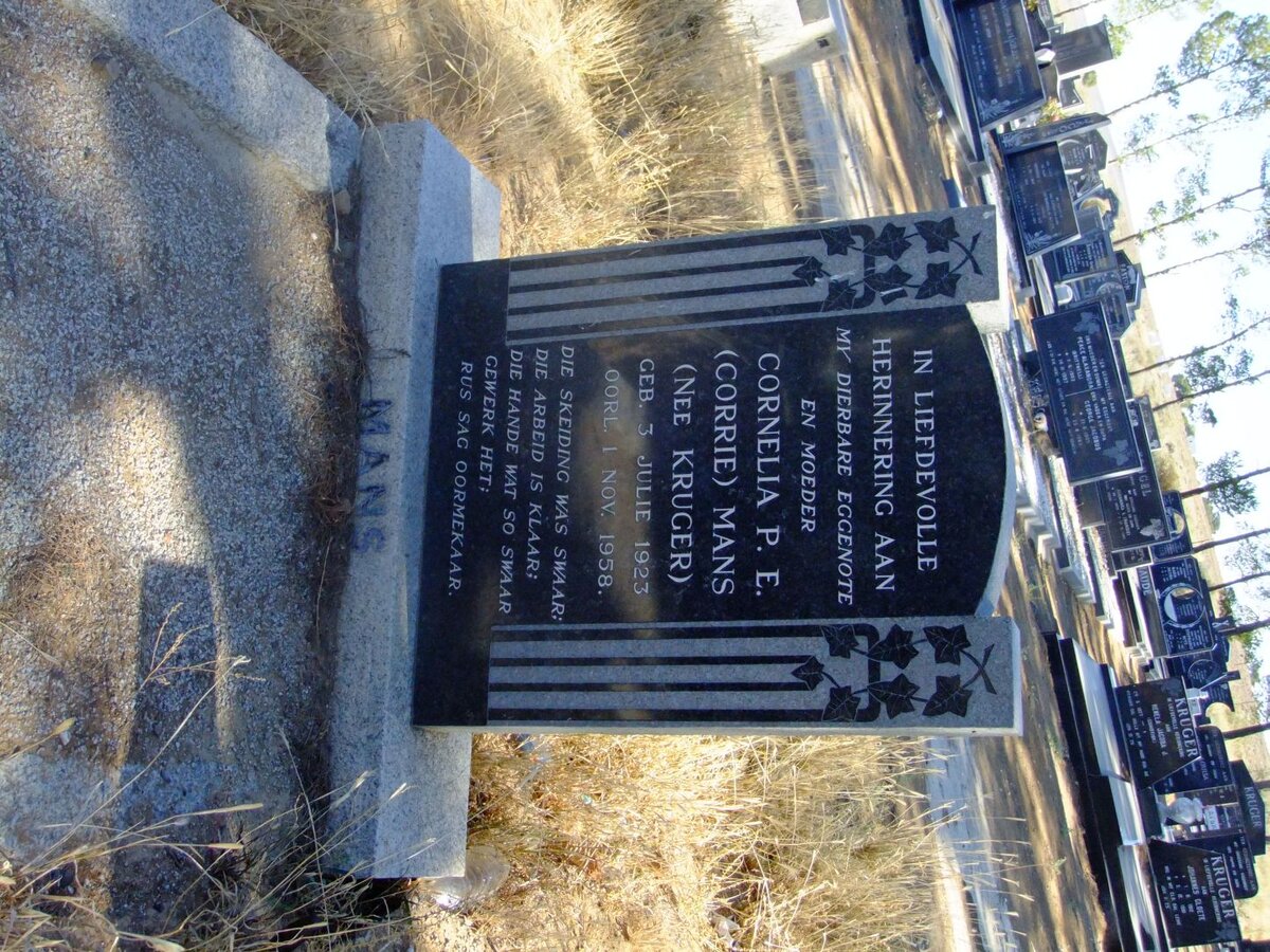 MANS Cornelia P.E. nee KRUGER 1923-1958