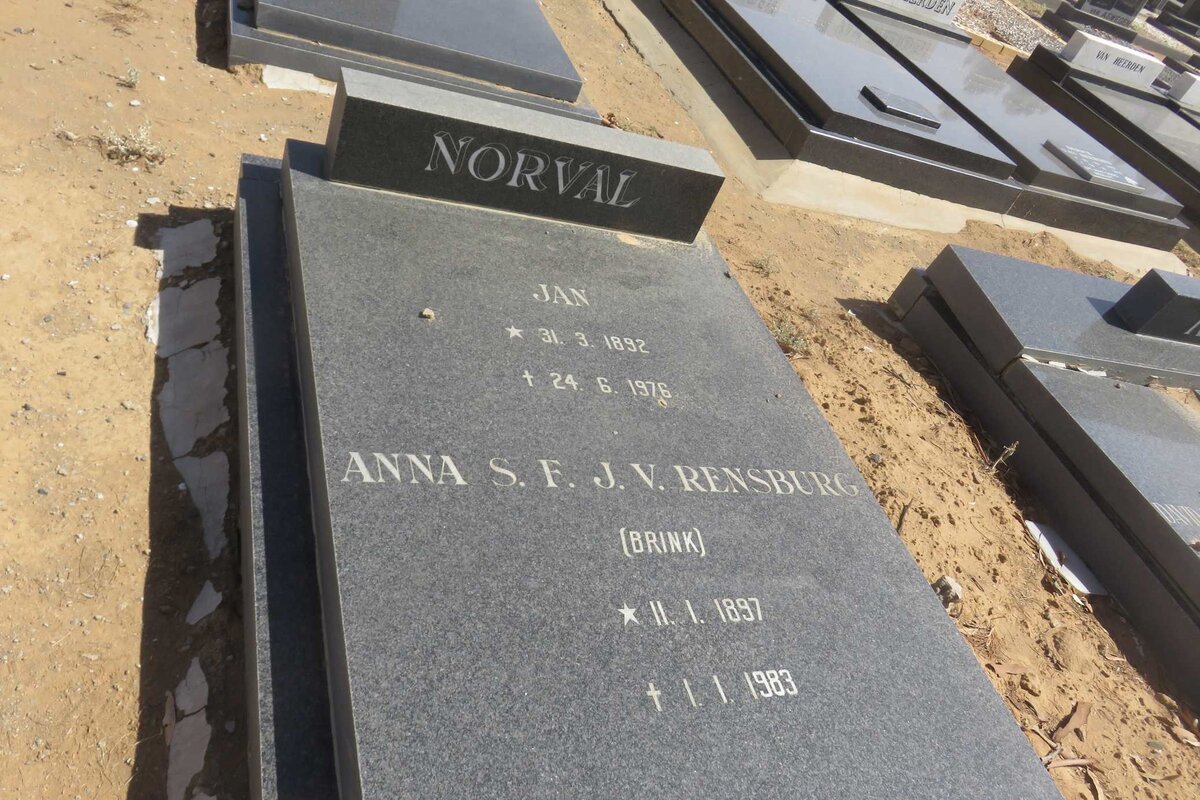 NORVAL Jan 1892-1976 &amp; Anna S.F. formerly J.V. RENSBURG nee BRINK 1897-1983