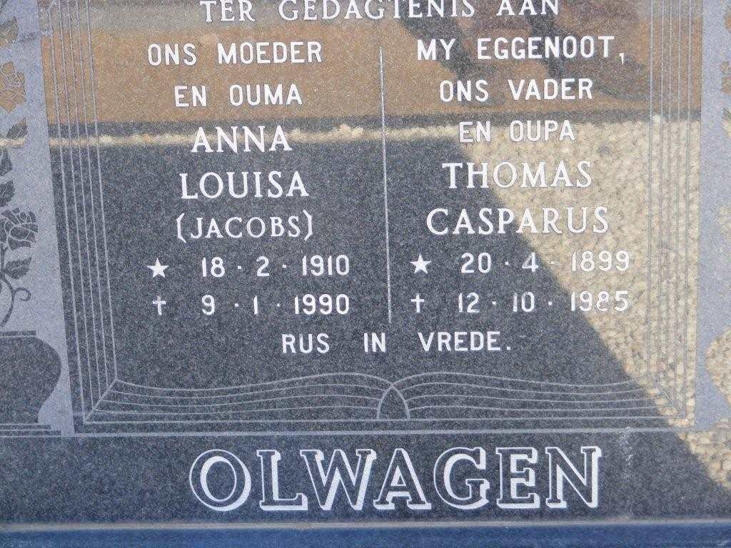 OLWAGEN Thomas Casparus 1899-1985 &amp; Anna Louisa JACOBS 1910-1990
