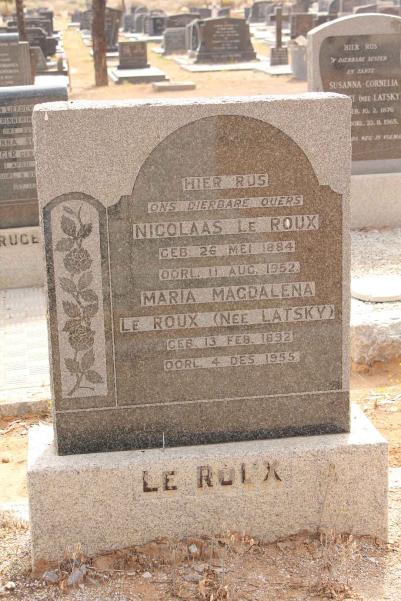 ROUX Nicolaas, le 1884-1952 &amp; Maria Magdalena LATSKY 1892-1955