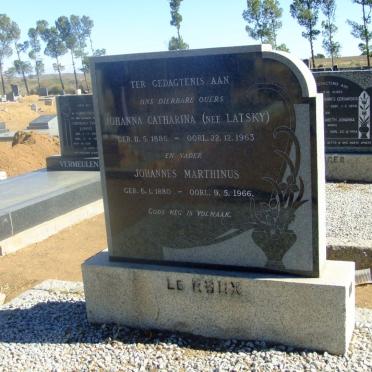 ROUX Johannes Marthinus, le 1880-1966 &amp; Johanna Catharina LATSKY 1886-1963