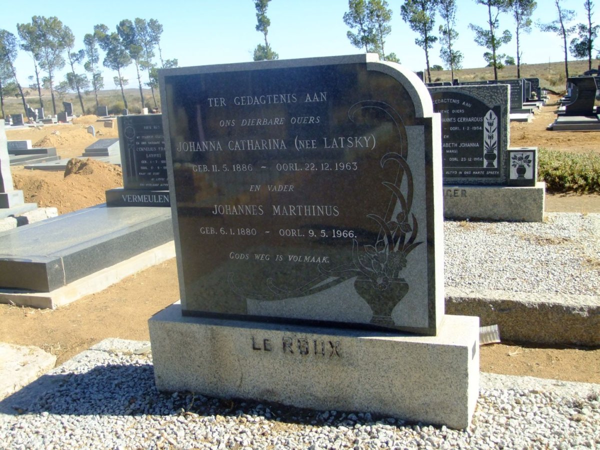 ROUX Johannes Marthinus, le 1880-1966 &amp; Johanna Catharina LATSKY 1886-1963